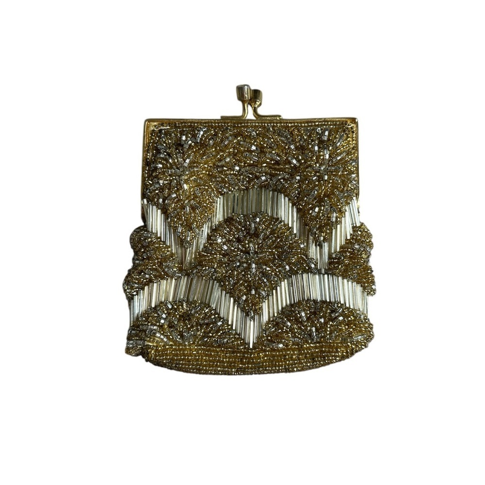 Vintage Hand Beaded Shell Scalloped Evening Bag Coin Purse